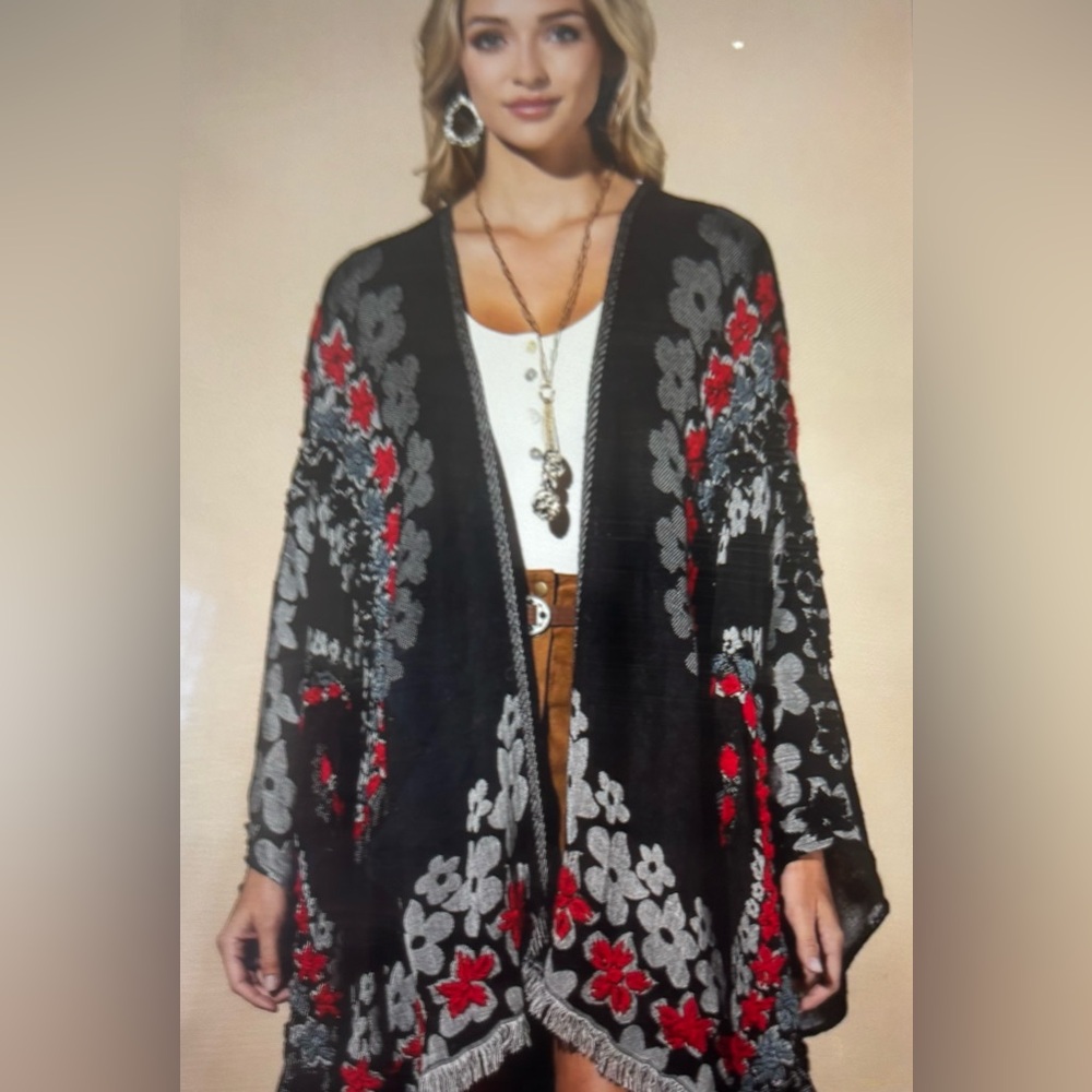 Midnight Rose Embroidered Ruana - Picture 5 of 9